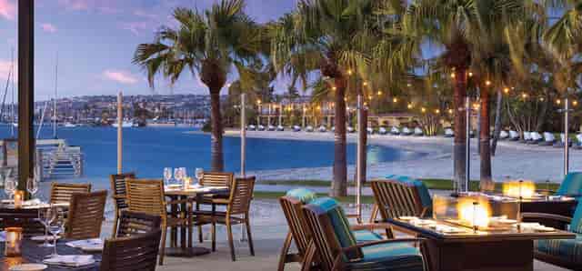 Deluxe Bayfront venue at Bahia Resort Hotel, elegant dining with waterfront views.