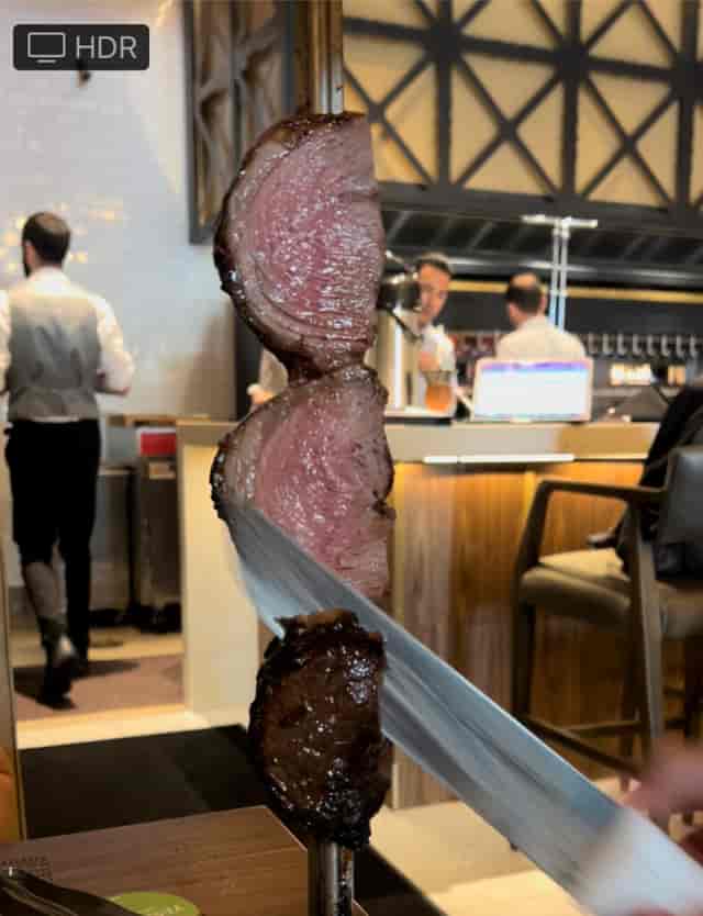 Gourmet meat skewer at Bar Fogo, perfect for upscale dining events in Pasadena.