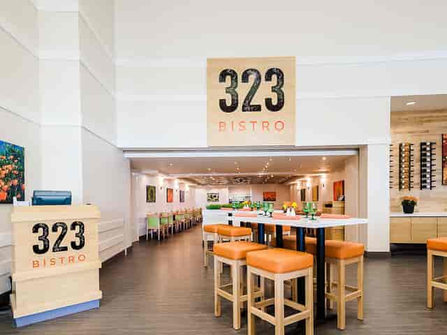 Modern bistro at River Bar, Commerce Casino; ideal for meetings and events.
