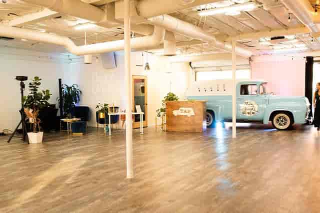 Vintage truck in versatile San Diego event space for creative gatherings and networking.