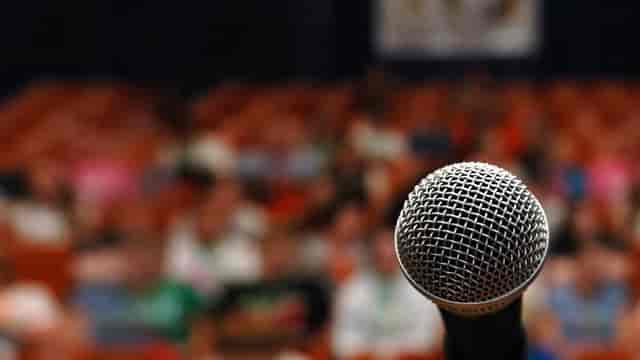 Microphone in focus at Los Gatos Toastmasters event for clear communication.
