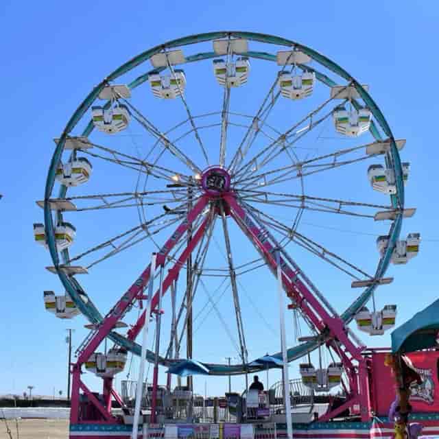 Vibrant Ferris wheel at Santa Clara County Fairgrounds for festive outdoor events.