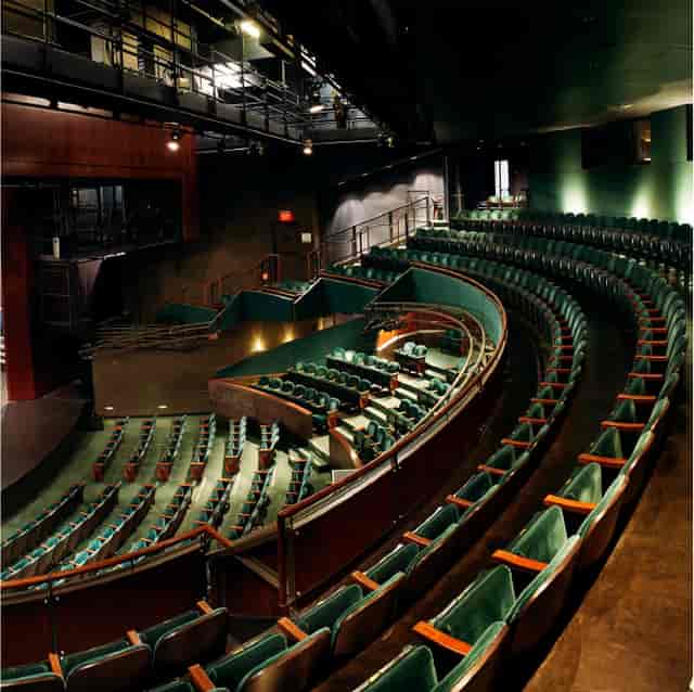 Balcony view of Hammer Theatre auditorium with tiered seating for events and performances.