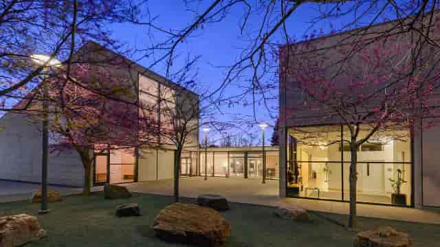Modern outdoor venue at Community School of Music, ideal for receptions and networking events.