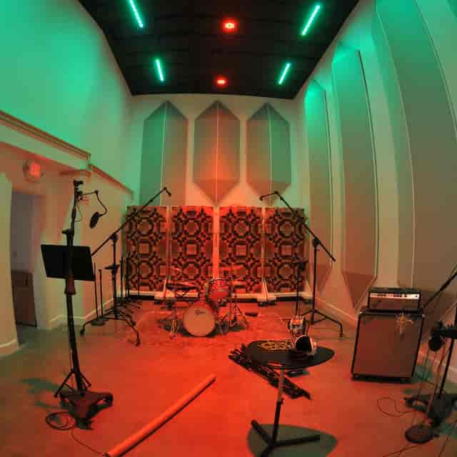 "Band practice space in Santa Cruz with acoustic panels for rehearsals and events."