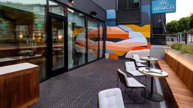 Stylish outdoor patio at Kimpton Alton Hotel, ideal for casual meetings and networking events.