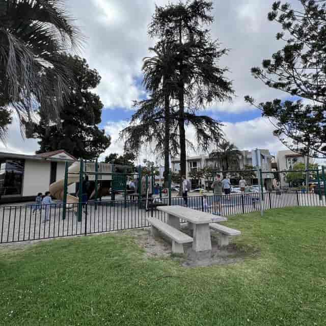 Picnic shelters in Park de la Cruz Gymnasium, perfect for family gatherings and events.