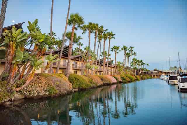 Humphreys SoCAL Dining & Music waterfront venue with palm trees for events and gatherings.