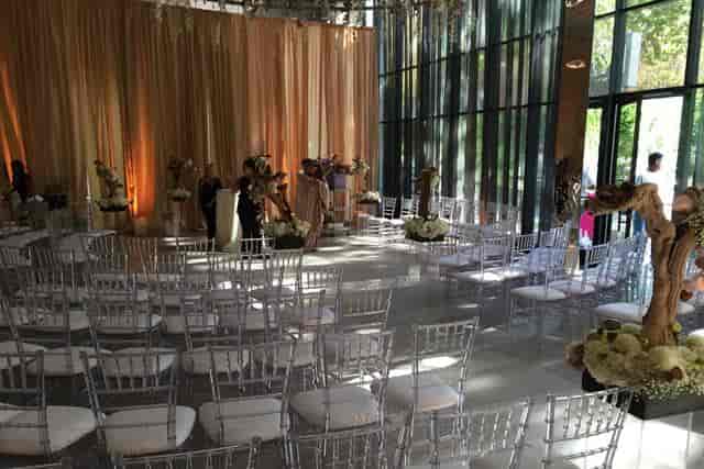 Elegant wedding venue with soft lighting and floral centerpieces at Morton's The Steakhouse.
