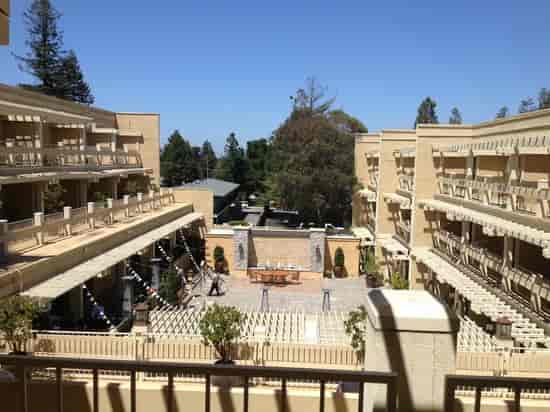 Courtyard at Toll House Hotel, elegant outdoor event space for meetings and gatherings.