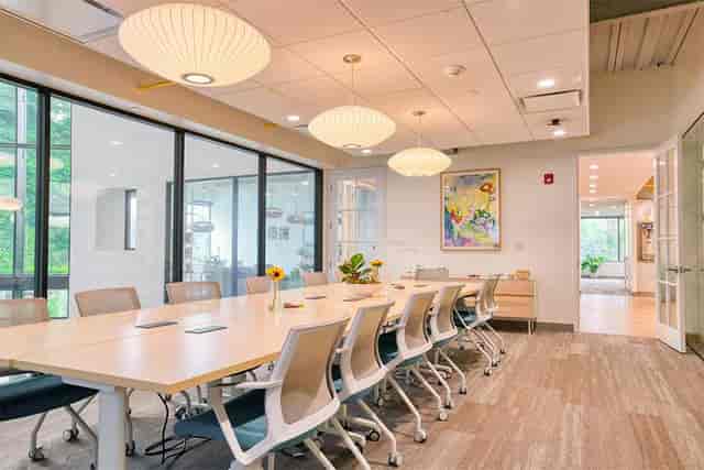 Modern conference room with large windows for productive meetings at OMNIVISION.