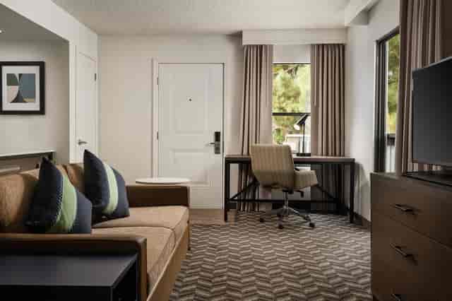 "Comfortable hotel suite in Residence Inn Sunnyvale for business travelers and events."