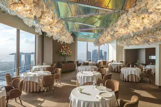 Sophisticated Marina Bay Sands restaurant with elegant decor for corporate events.