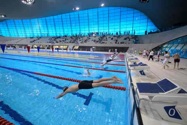 Olympic Pool at London Aquatics Centre, sleek design for competitive swimming events.