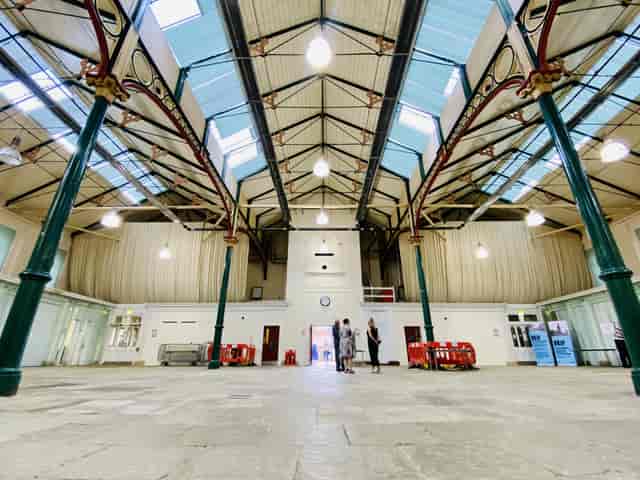 Spacious Stalybridge Civic Hall with high ceilings, ideal for events and exhibitions.