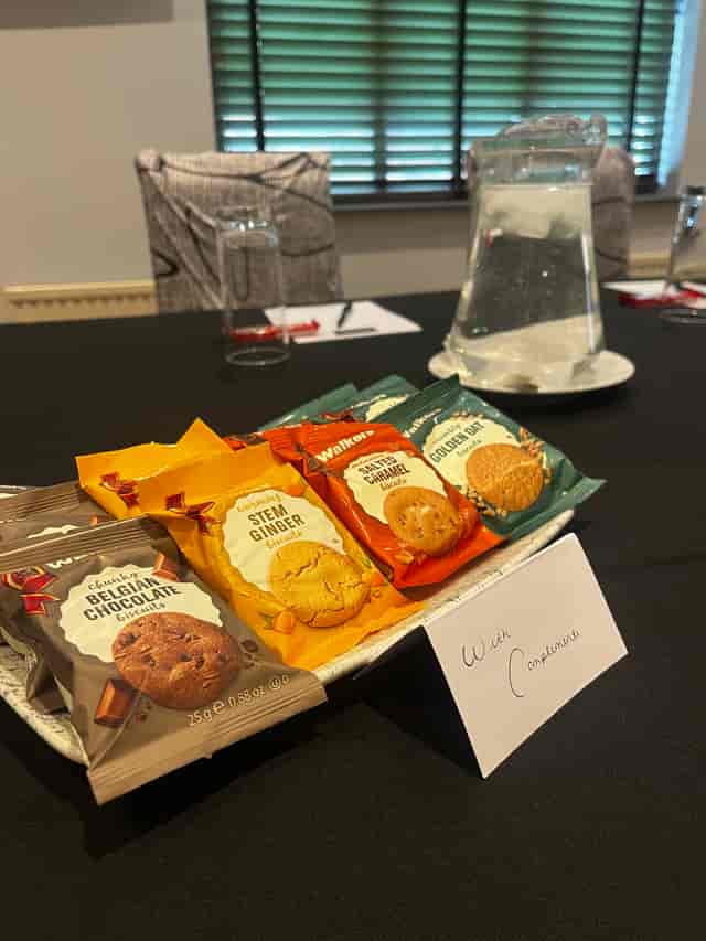 Gourmet cookie setup in The Stuart Hotel meeting room for professional events.
