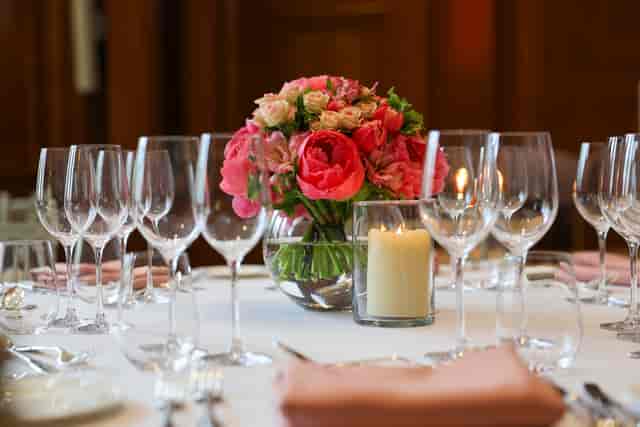 Elegant dining table with floral centerpiece in Surveyors House for weddings and corporate events.