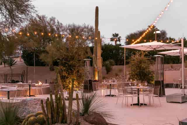 Rose Garden at CIVANA Resort: elegant outdoor event space with warm lighting and desert views.