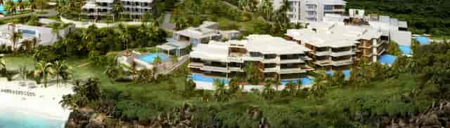 Luxurious resort beach with modern architecture for corporate retreats and events.