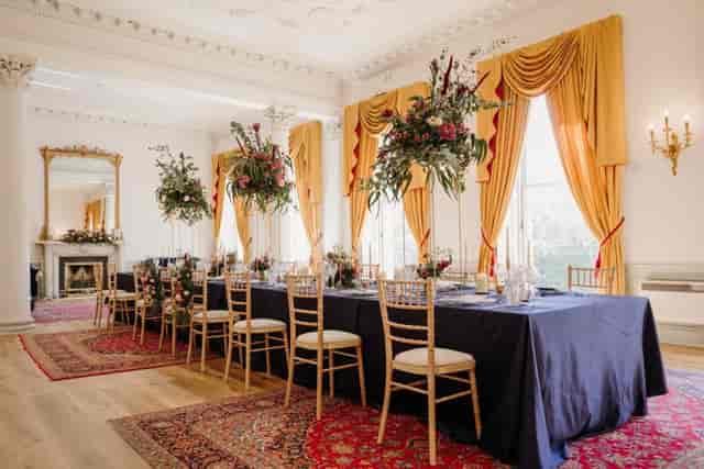 Elegant dining setup in Hibernian Room, perfect for upscale events and formal dinners.