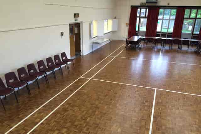 Arkley Village Hall event space with polished wooden floor, ideal for meetings and workshops.
