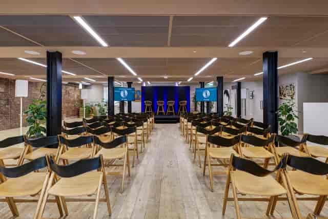 The Forum in The Conduit: modern event space for presentations and panel discussions.