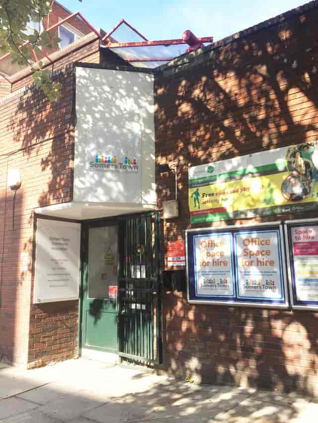 Job Hub entrance in Somers Town, ideal venue for events and meetings.