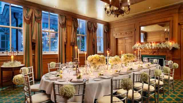 Elegant dining room at The Milestone Hotel, perfect for weddings and formal events.