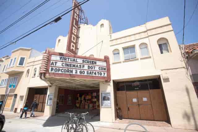 Vintage theater marquee at The Balboa for a virtual screening event, blending nostalgia and modernity.