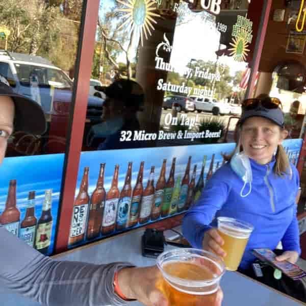 Craft beers in a casual outdoor setting at Mission Pizza & Pub for networking events.