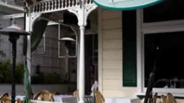 Outdoor dining area in Bella Saratoga, perfect for gatherings and events.