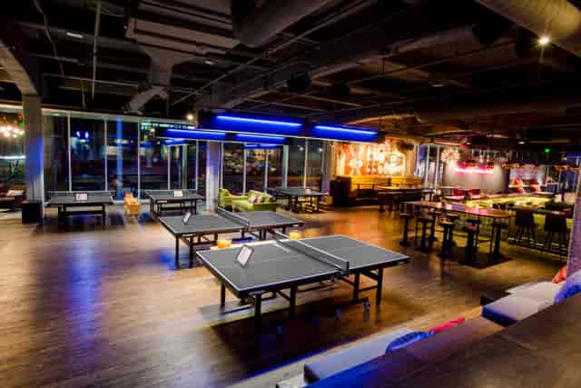 Outdoor ping pong patio at SPIN San Francisco, perfect for networking and casual events.