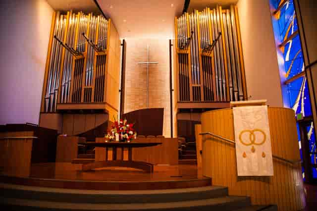 Fellowship Room at First Congregational Church, elegant woodwork, ideal for weddings and ceremonies.