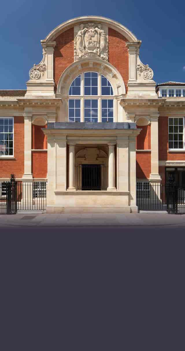 Stately entrance of The Studio in Ladbroke Hall, perfect for elegant events and receptions.
