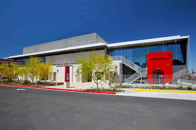 DeVore Stadium at Southwestern College: modern venue with glass windows for events and gatherings.