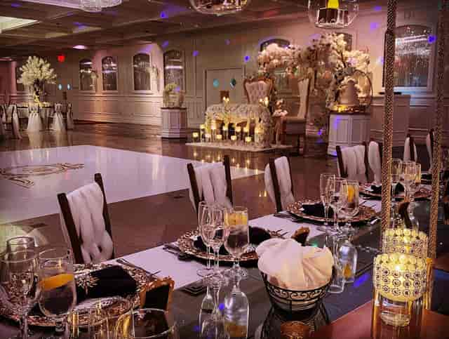 Elegant Grand Ballroom at Royal Manor, perfect for upscale weddings and formal events.