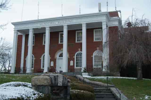 VFW Plaza in Hastings-on-Hudson, classic architecture for community events.