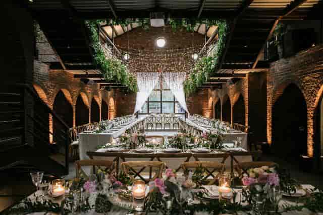 Main Reception Hall at Renaissance Event Hall, elegantly set for weddings and gatherings.
