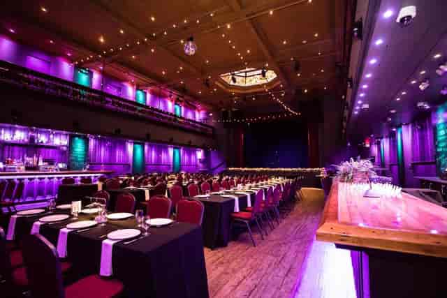 Live music venue in White Eagle Hall, Jersey City with elegant purple lighting for upscale events.