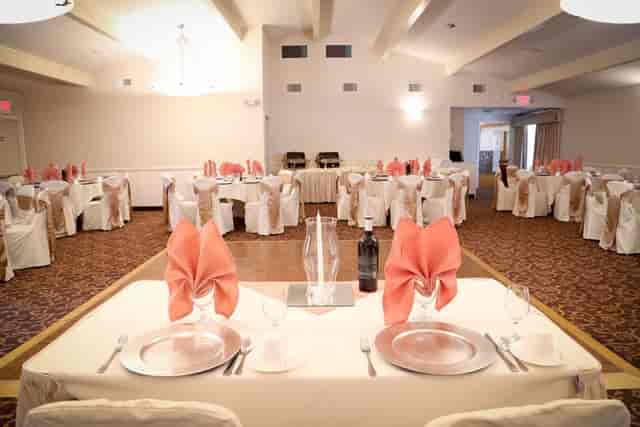 Elegant banquet setup in The Saratoga Room, perfect for weddings and corporate events.