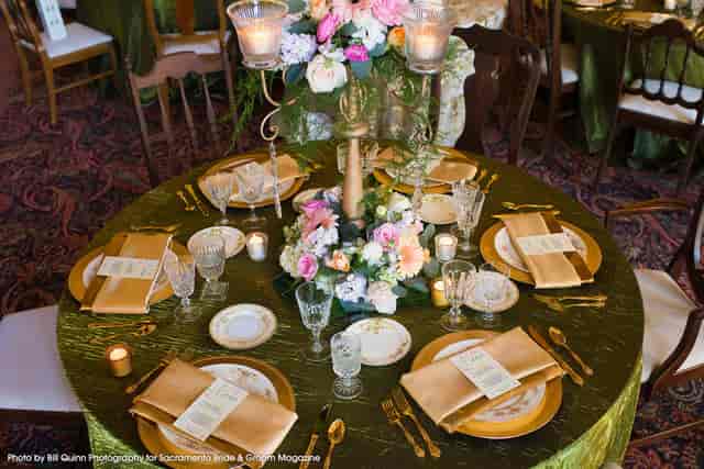 Elegant dining room at Historic Hotel Woodland, perfect for weddings and formal events.