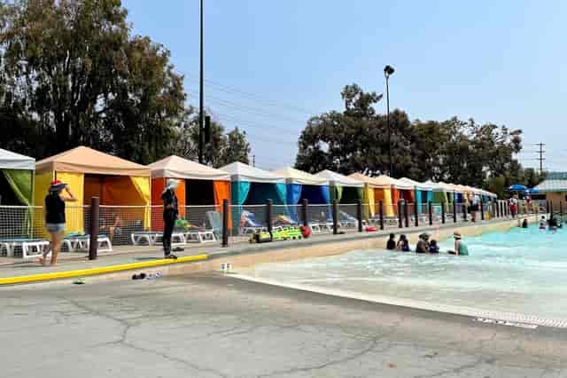 Colorful cabanas at Sand Bar Party Cabanas, perfect for summer events and gatherings.