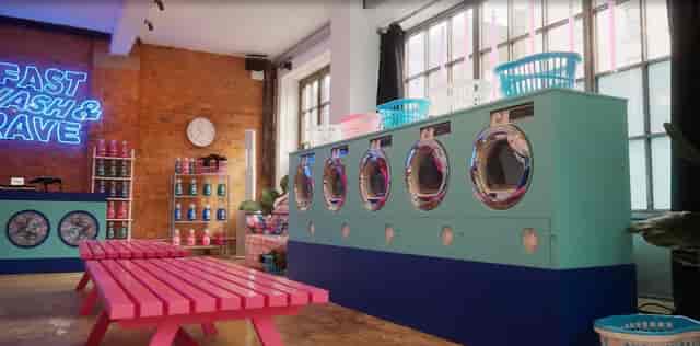 Vibrant laundry-themed venue for casual meetings and unique events in Kachette Annex.