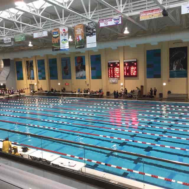 Competition Pool in Ritchie Center, ideal for swim meets with clear lanes and seating.
