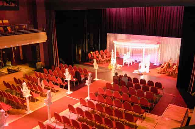 Pentland Theatre event space with elegant stage, ideal for weddings and corporate events.
