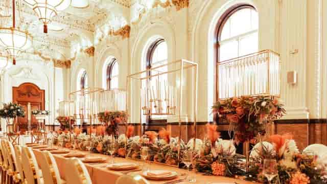 Elegant bridal room with floral decor, ideal for weddings and corporate events.
