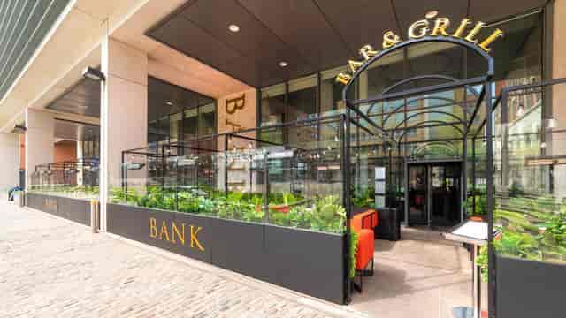 Private dining space at Bank Restaurant Bar & Grill with modern design for events.