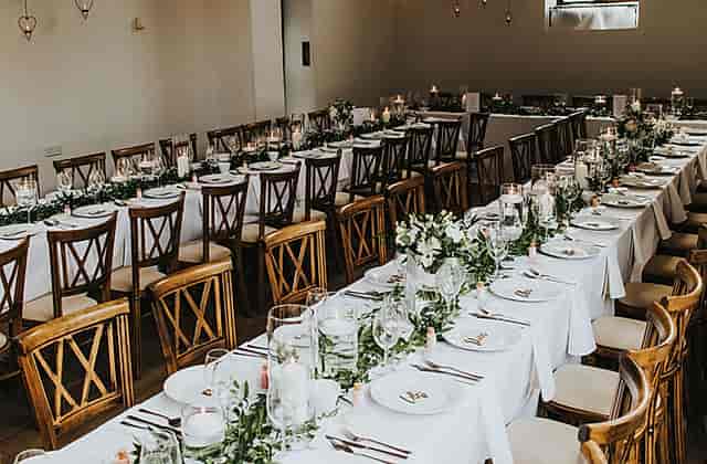Dodford Room banquet setup with elegant tables, ideal for weddings and formal events.