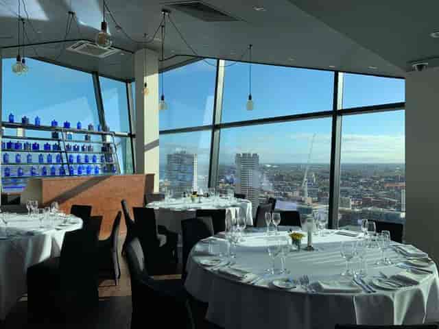 Private dining room with panoramic views for upscale corporate events and celebrations.