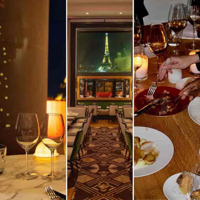 Private dining room at Café de l'Homme with Eiffel Tower view, ideal for luxury events.